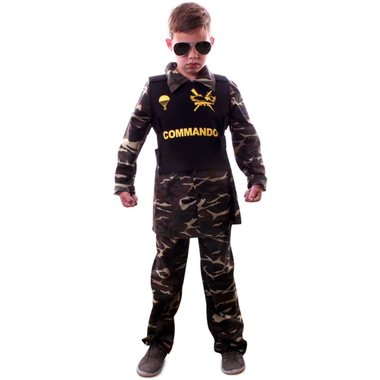 Op deze afbeelding zie je een Kostuums, van het merk PartyXplosion. Speciale Operaties Commando Camouflage Jongen Kostuum