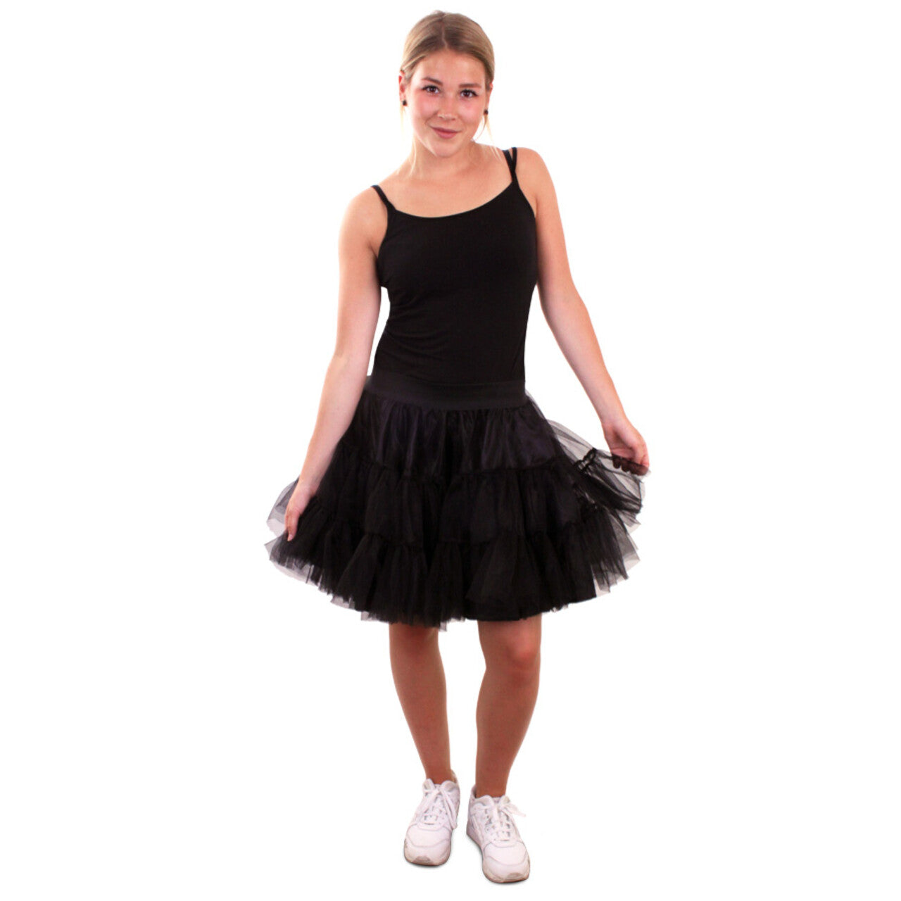 Op deze afbeelding zie je een Kostuums, van het merk PartyXplosion. Rock And Roll Petticoat 3 Lagen Zwart Vrouw