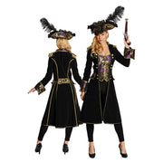Op deze afbeelding zie je een Kostuums, van het merk PartyXplosion. Mary Read Piraten Jas Brokaat Zwart Vrouw Kostuum