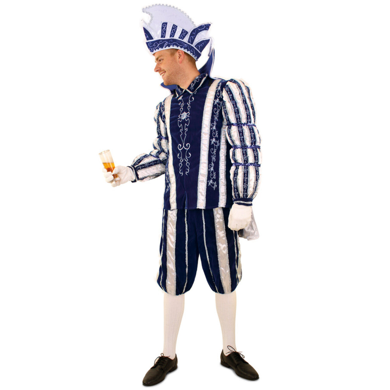 Op deze afbeelding zie je een Kostuums, van het merk PartyXplosion. Prins Carnaval 11 November Blauw Wit Man Kostuum