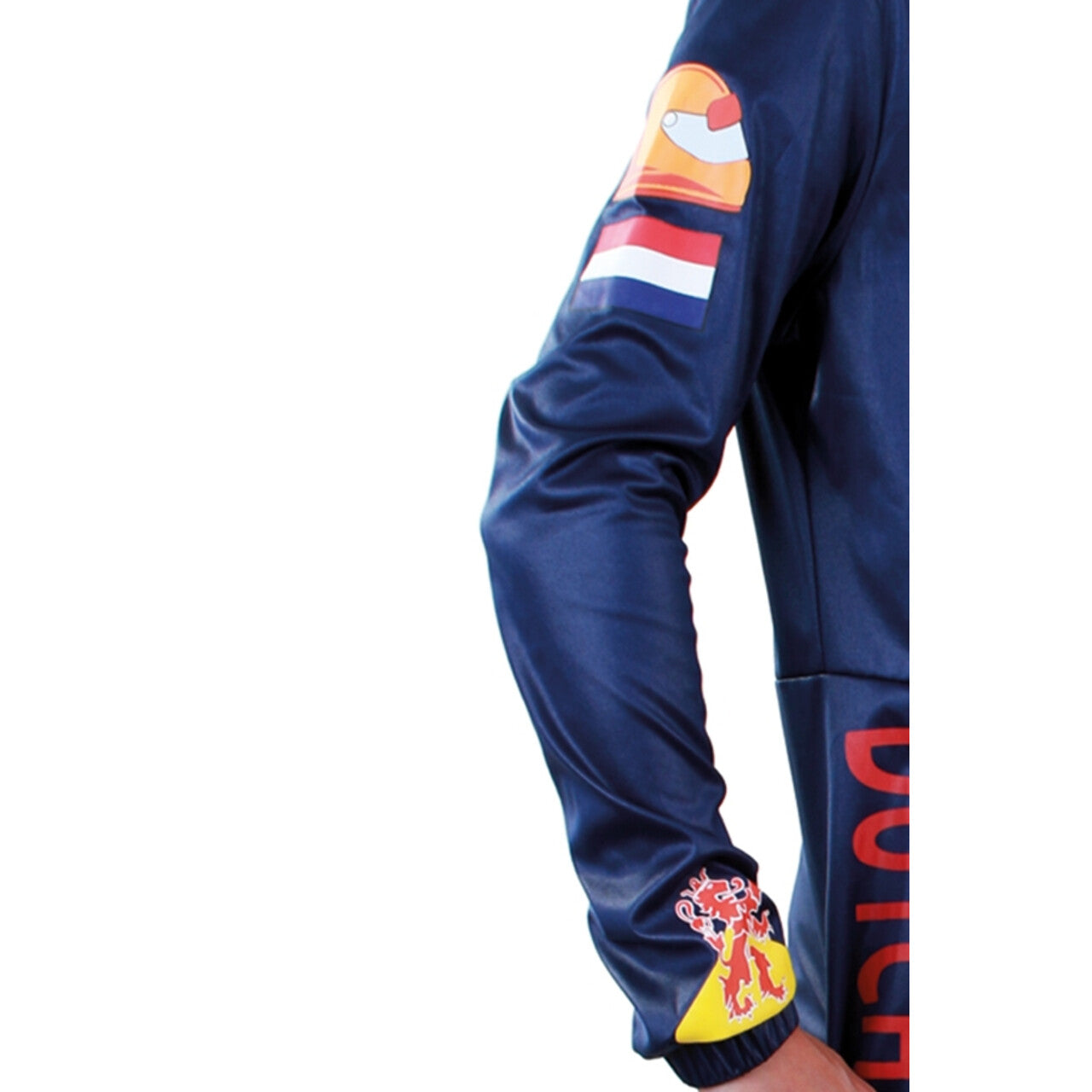 Op deze afbeelding zie je een Kostuums, van het merk PartyXplosion. Supersnel Formule 1 Race Overall Max Man Kostuum