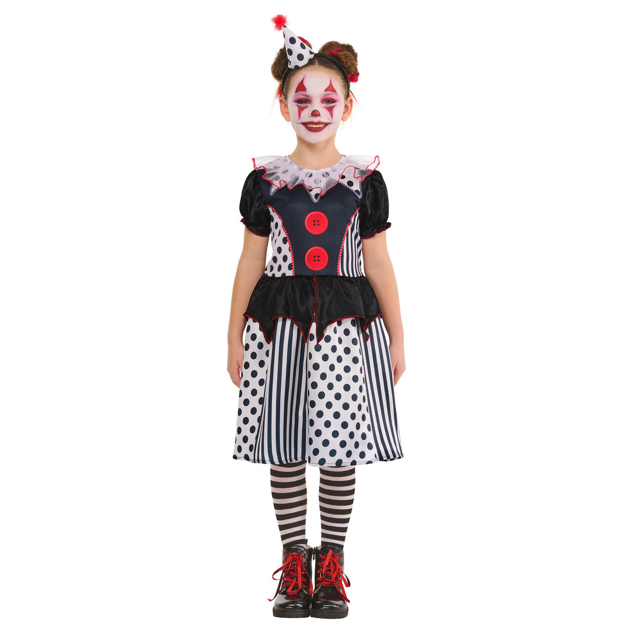 Op deze afbeelding zie je een Kostuums, van het merk Rubies. Monochrome Clown Meisje Kostuum