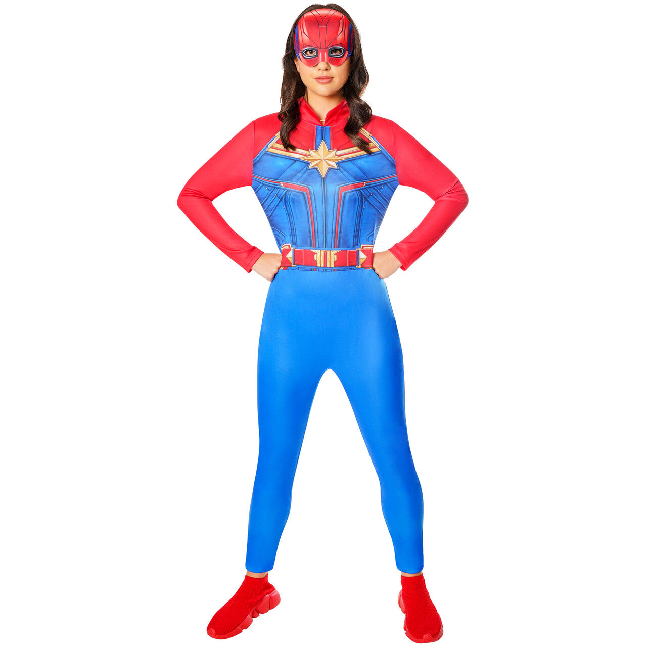 Op deze afbeelding zie je een Kostuums, van het merk Rubies. Captain Marvel Superhero Vrouw Kostuum