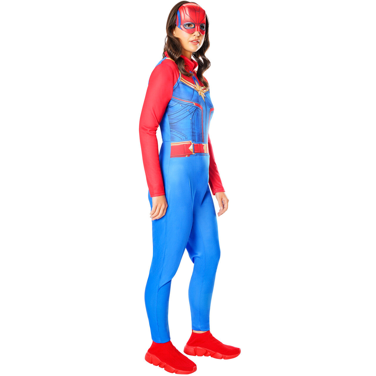 Op deze afbeelding zie je een Kostuums, van het merk Rubies. Captain Marvel Superhero Vrouw Kostuum