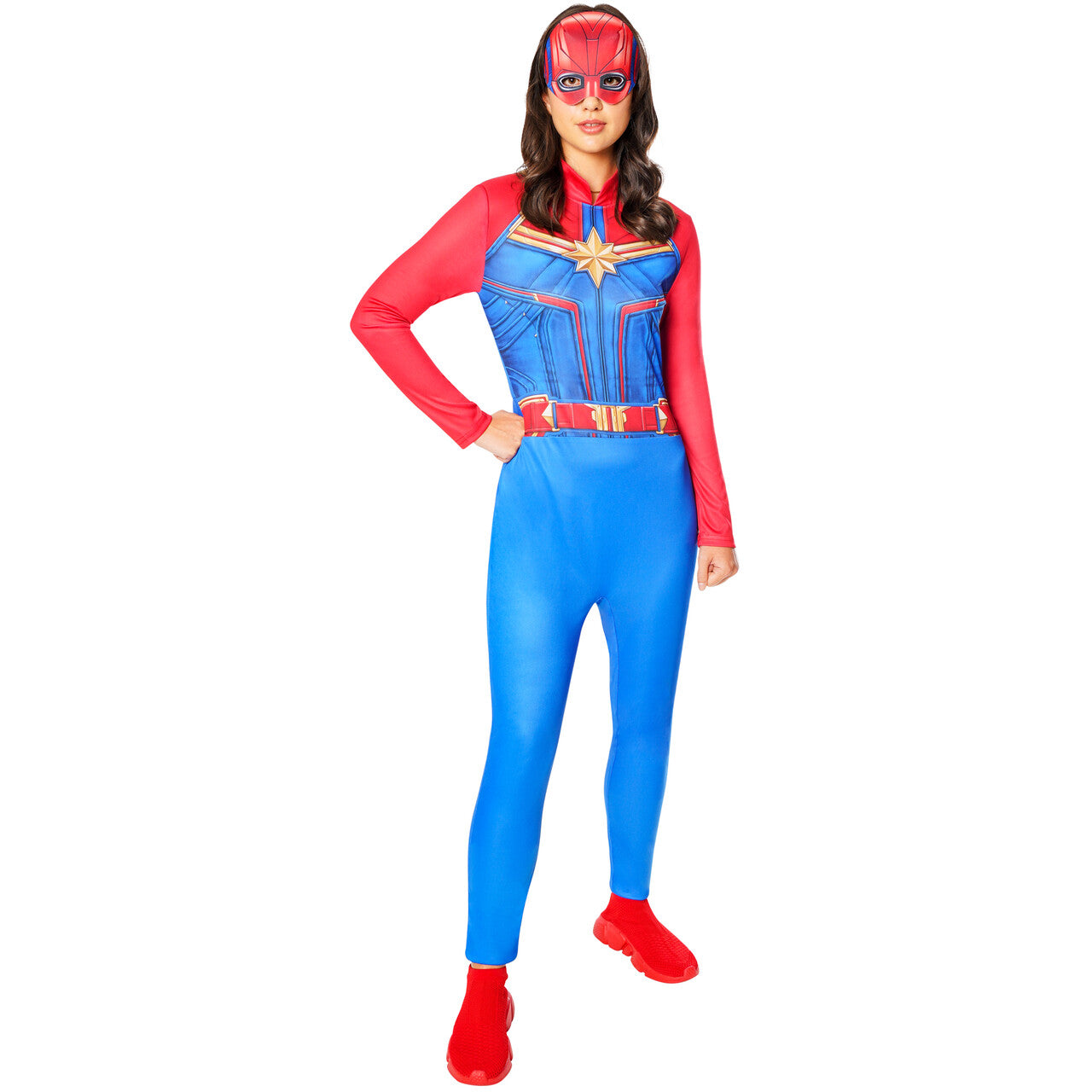 Op deze afbeelding zie je een Kostuums, van het merk Rubies. Captain Marvel Superhero Vrouw Kostuum