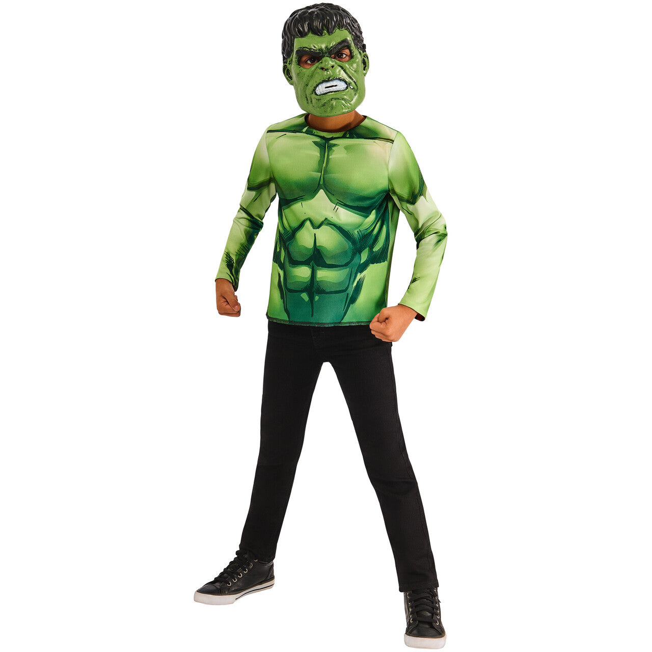Op deze afbeelding zie je een Kostuums, van het merk Rubies. Marvel™ Hulk Omkeerbare Top Met 2 Maskers Jongen Kostuum