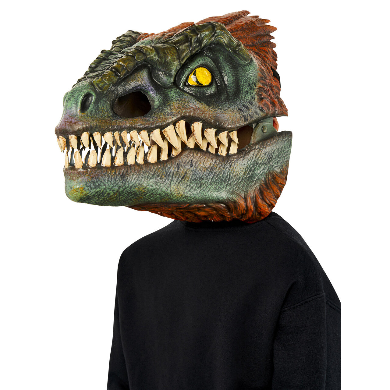 Op deze afbeelding zie je een Accessoires, van het merk Rubies. Mega Gevaarlijke Pyroraptor Jurassic Park Masker