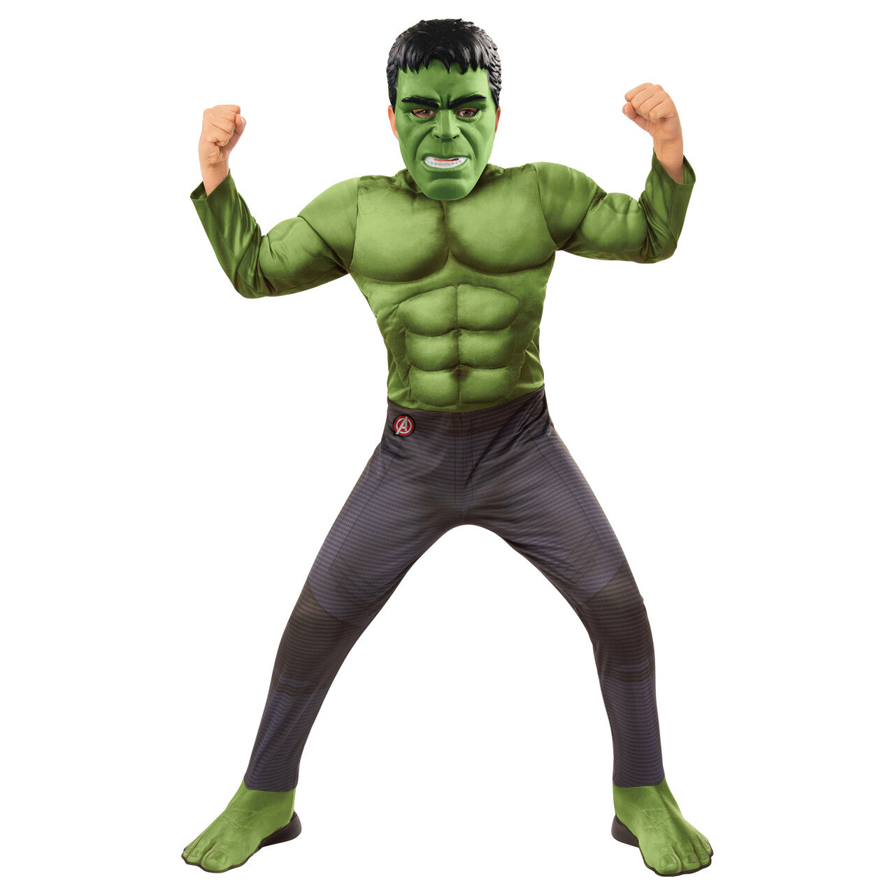 Op deze afbeelding zie je een Kostuums, van het merk Rubies. Super Gespierde Groene Avengers Hulk Jongen Kostuum