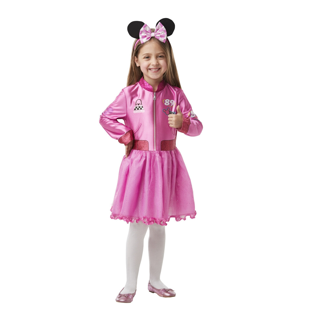 Op deze afbeelding zie je een Kostuums, van het merk Rubies. Minnie Mouse Roze Roadrace Meisje Kostuum