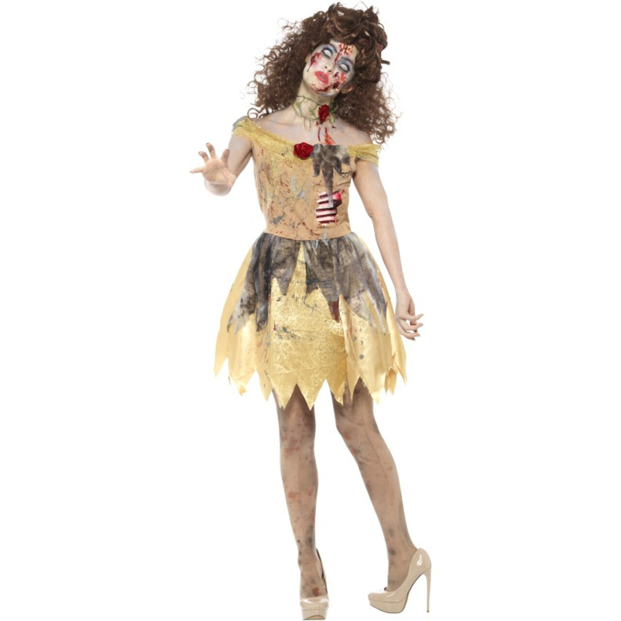 Op deze afbeelding zie je een Kostuums, van het merk Smiffy's. Gevallen Gouden Zombie Fee Vrouw Kostuum