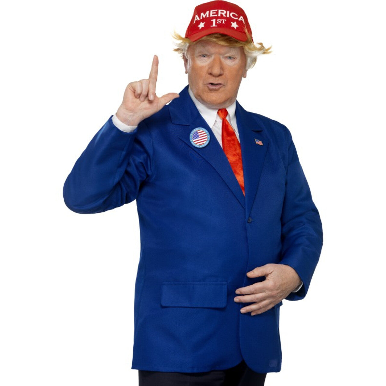 Op deze afbeelding zie je een Kostuums, van het merk Smiffy's. Make America Great Trump Man Kostuum