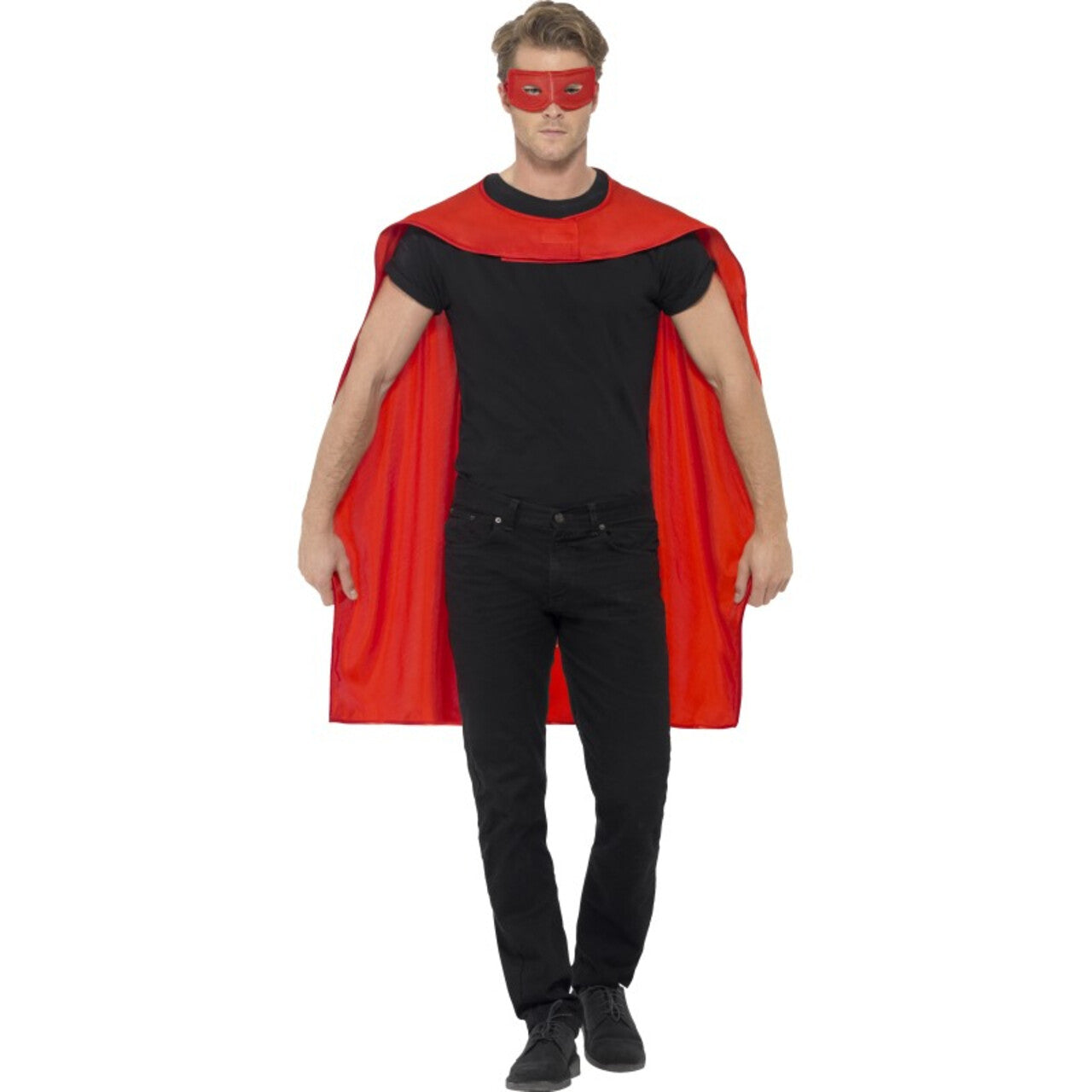 Op deze afbeelding zie je een Kostuums, van het merk Smiffy's. Rode Cape En Oogmasker Superheld Kostuum