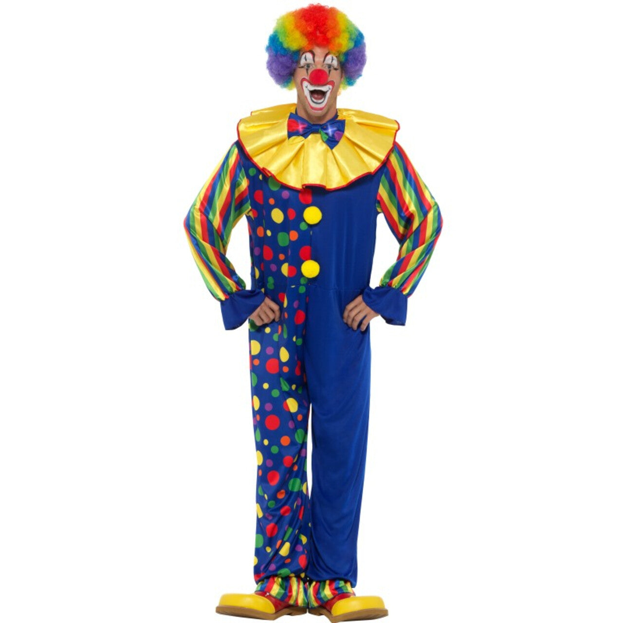 Op deze afbeelding zie je een Kostuums, van het merk Smiffy's. Circus Clown Vol Vrolijke Stippen Man Kostuum