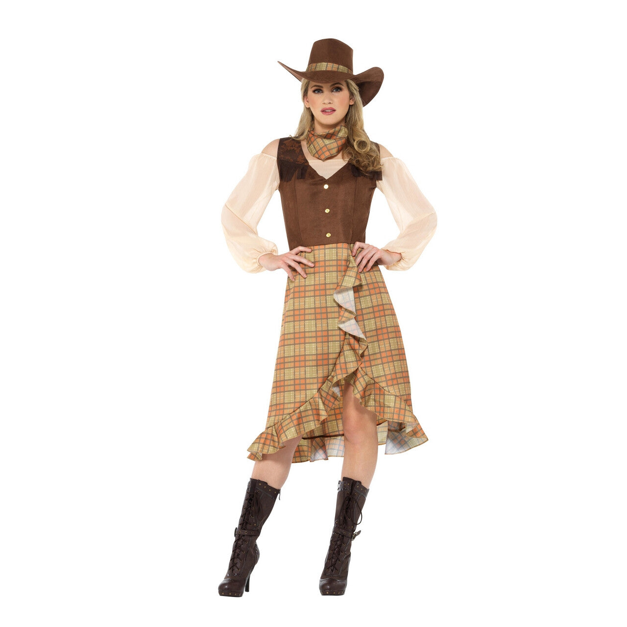 Op deze afbeelding zie je een Kostuums, van het merk Smiffy's. Kudde Drijver Cowgirl Samantha Vrouw Kostuum