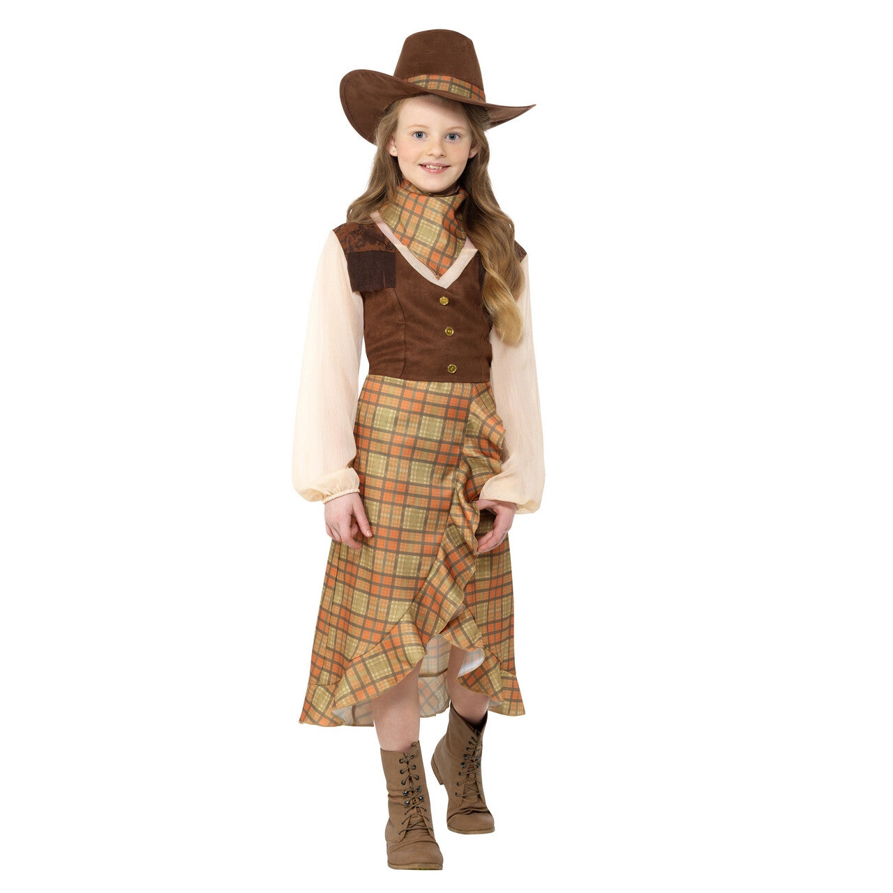 Op deze afbeelding zie je een Kostuums, van het merk Smiffy's. Kudde Drijver Cowgirl Sarah Meisje Kostuum