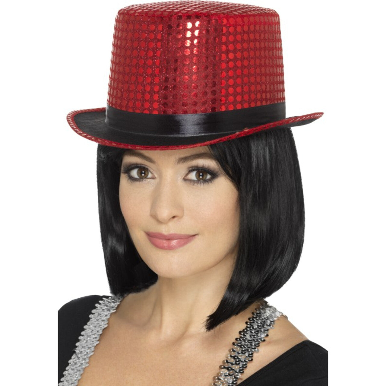 Op deze afbeelding zie je een Accessoires, van het merk Smiffy's. Hoge Show Hoed Pailletten Rood