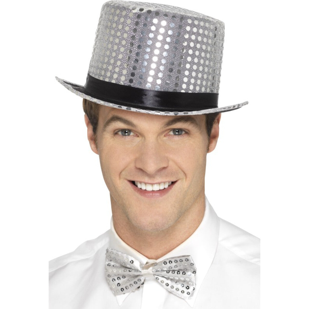Op deze afbeelding zie je een Accessoires, van het merk Smiffy's. Hoge Show Hoed Pailletten Zilver