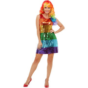 Op deze afbeelding zie je een Kostuums, van het merk Smiffy's. Vrolijk Glitter Regenboog Vrouw Kostuum