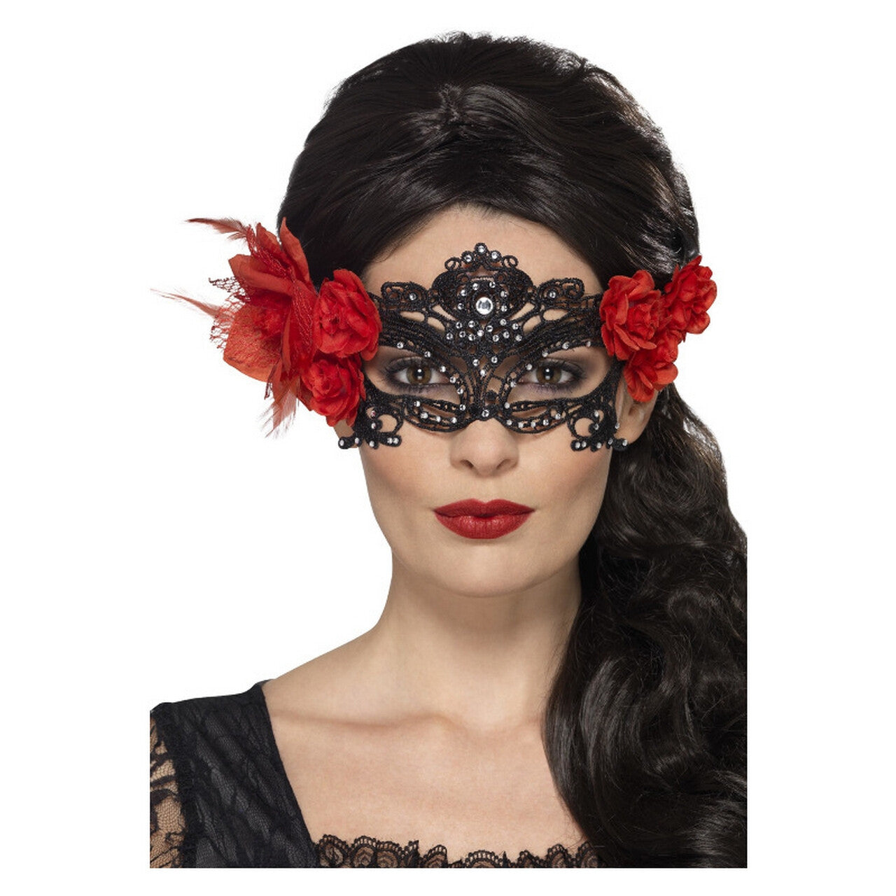 Op deze afbeelding zie je een Accessoires, van het merk Smiffy's. Day Of The Dead Spannend Rozen Masker - Kant
