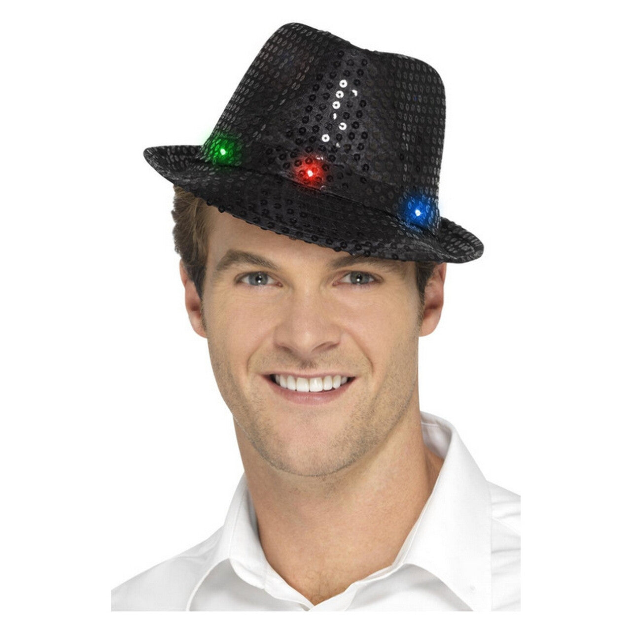 Op deze afbeelding zie je een Accessoires, van het merk Smiffy's. Pailletten Hoed Zwart Met Lichtjes