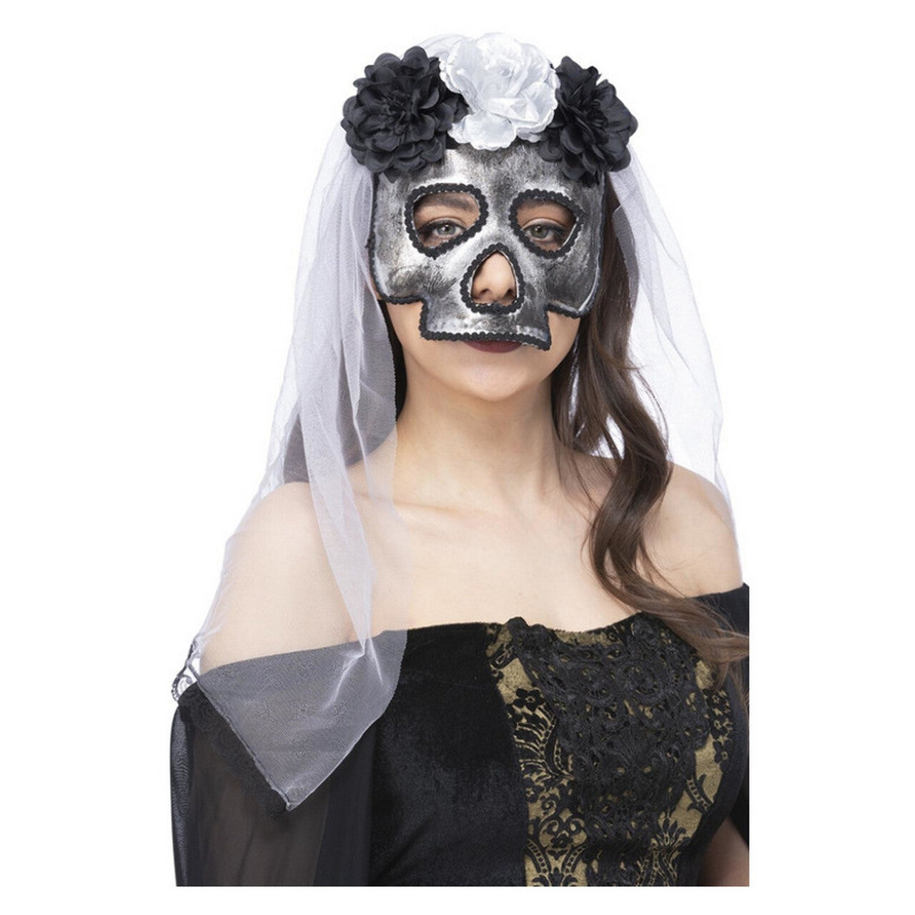 Op deze afbeelding zie je een Accessoires, van het merk Smiffy's. Bruid Van De Dood Masker Zwart Wit