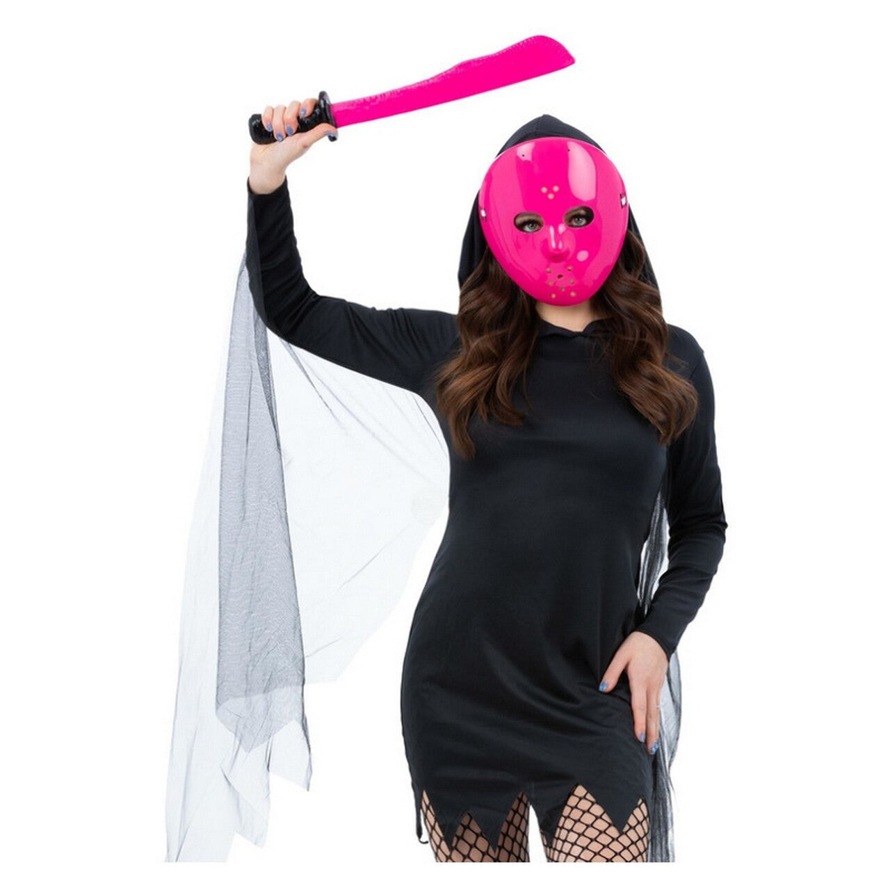 Op deze afbeelding zie je een Accessoires, van het merk Smiffy's. Set Roze Hockeymasker En Kapmes