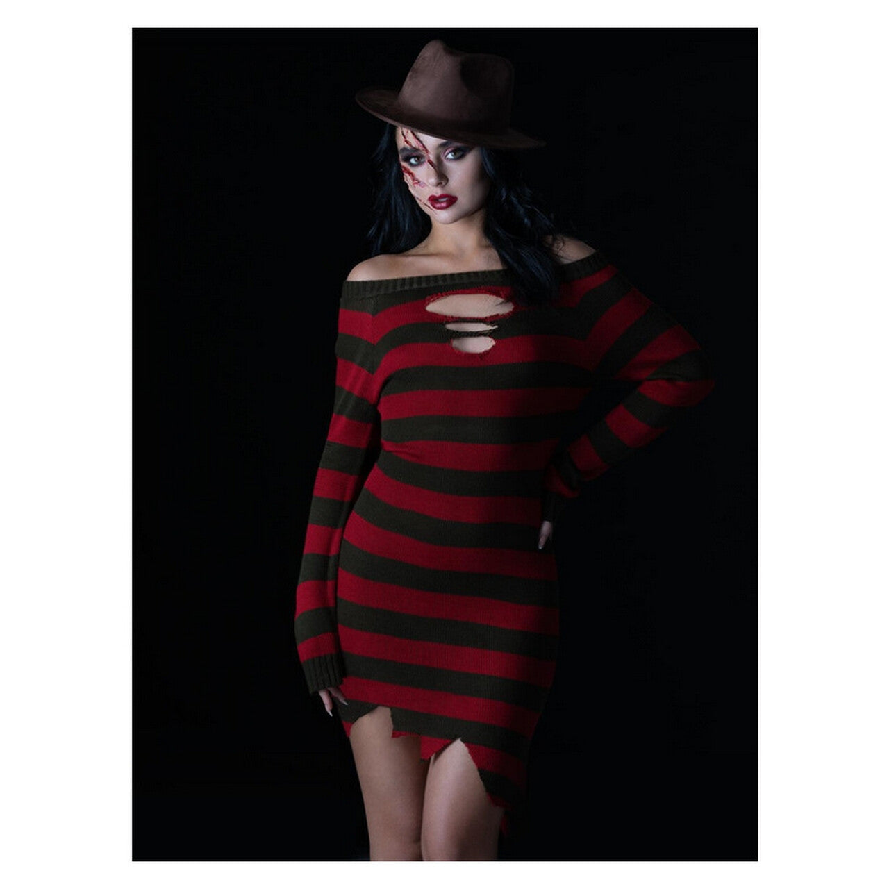 Op deze afbeelding zie je een Kostuums, van het merk Smiffy's. Freddy Krueger Gestreepte Jurk Vrouw