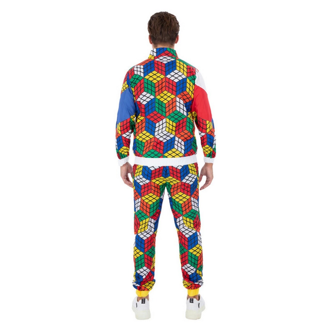 Op deze afbeelding zie je een Kostuums, van het merk Smiffy's. Rubiks Cube Trainingspak 80s Man Kostuum