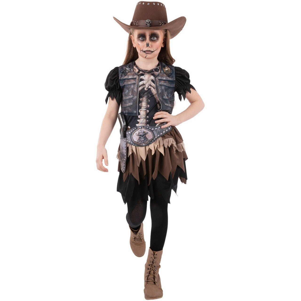 Op deze afbeelding zie je een Kostuums, van het merk Smiffy's. Zombie Cowgirl Meisje Carina Kostuum