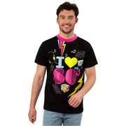 Op deze afbeelding zie je een Kostuums, van het merk Smiffy's. I Love The 80s Shirt Zwart