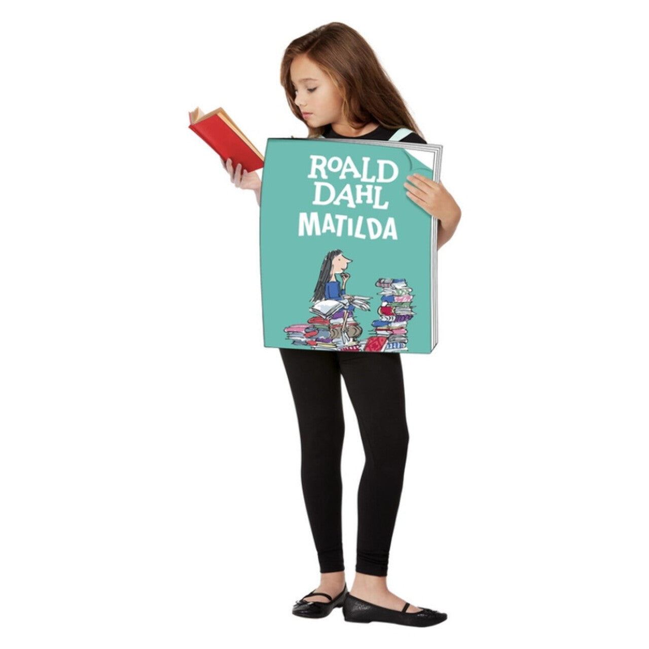 Op deze afbeelding zie je een Kostuums, van het merk Smiffy's. Reclame Bord Boek Roald Dahl Matilda Kind Kostuum