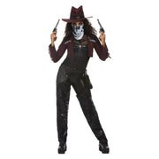 Op deze afbeelding zie je een Kostuums, van het merk Smiffy's. Luxe Cowboy Dame Met Schedelmasker Vrouw Kostuum
