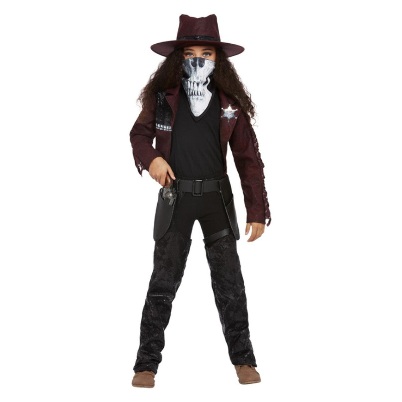 Op deze afbeelding zie je een Kostuums, van het merk Smiffy's. Luxe Cowboy Met Schedelmasker Meisje Kostuum