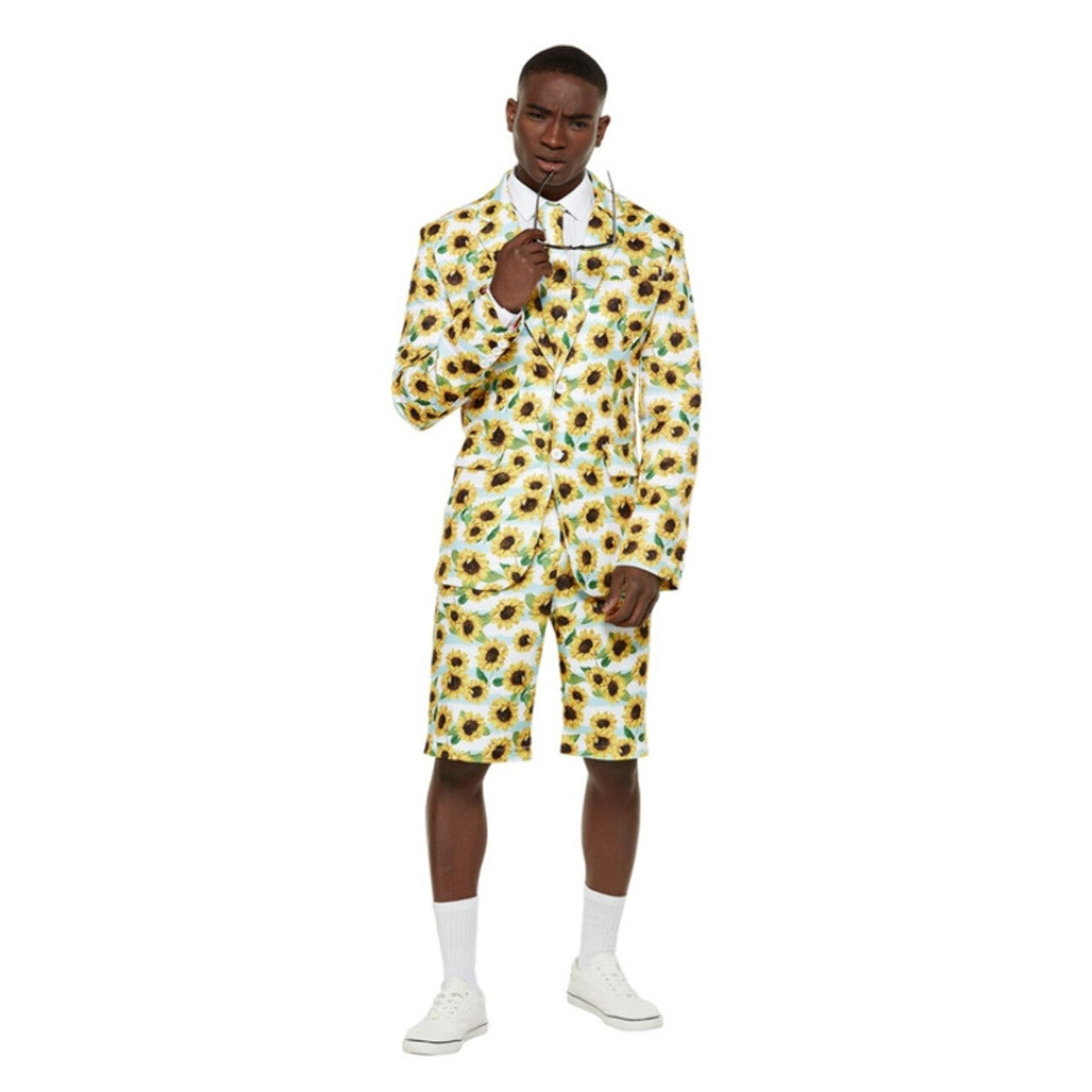 Op deze afbeelding zie je een Kostuums, van het merk Smiffy's. Zonnige Zonnebloemen Pak Met Shorts Man