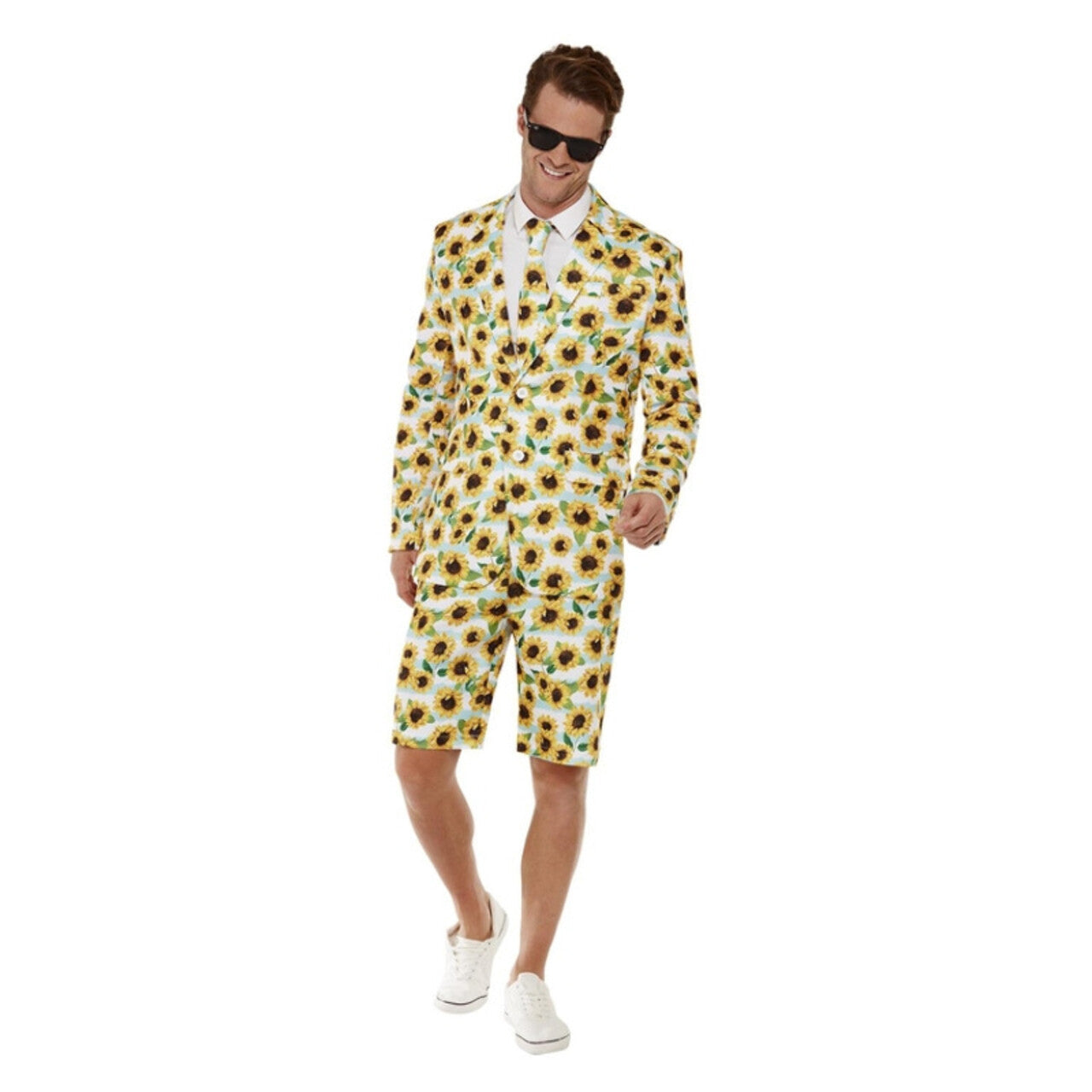 Op deze afbeelding zie je een Kostuums, van het merk Smiffy's. Zonnige Zonnebloemen Pak Met Shorts Man