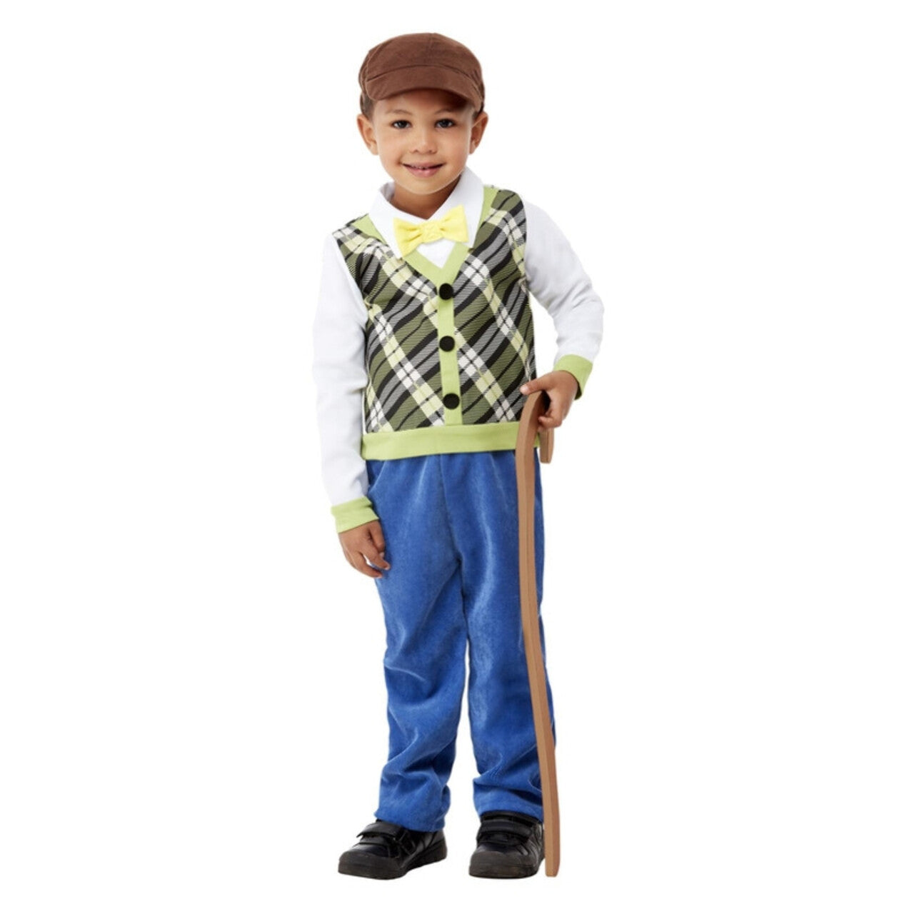 Op deze afbeelding zie je een Kostuums, van het merk Smiffy's. Waggelende Kleine Oude Opa Met Wandelstok Kind Kostuum
