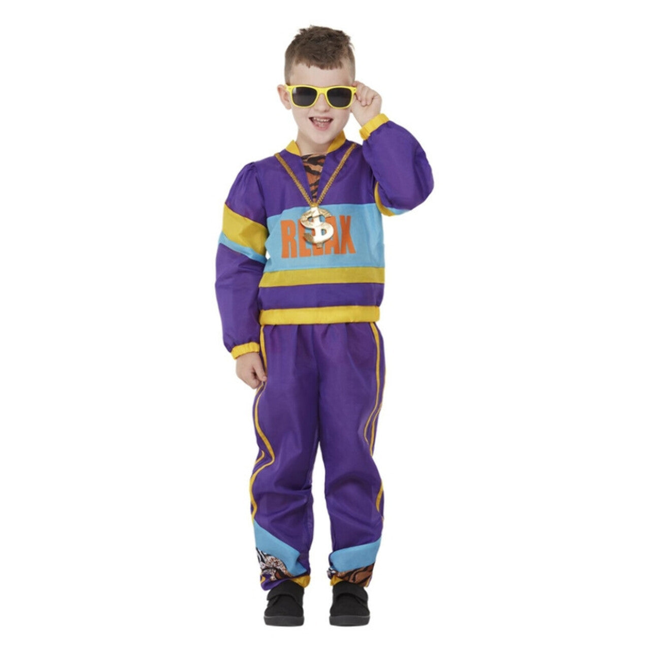Op deze afbeelding zie je een Kostuums, van het merk Smiffy's. 80s Relax Stoere Freestyle Rapper Jongen Kostuum