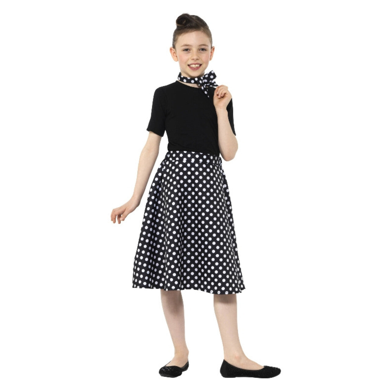 Op deze afbeelding zie je een Kostuums, van het merk Smiffy's. Jaren 50 Zwart Witte Stippen Polka Dot Meisje Kostuum