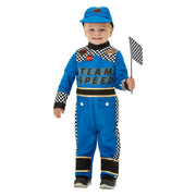 Op deze afbeelding zie je een Kostuums, van het merk Smiffy's. Formule 1 Coureur Snel Over De Finish Jongen Kostuum