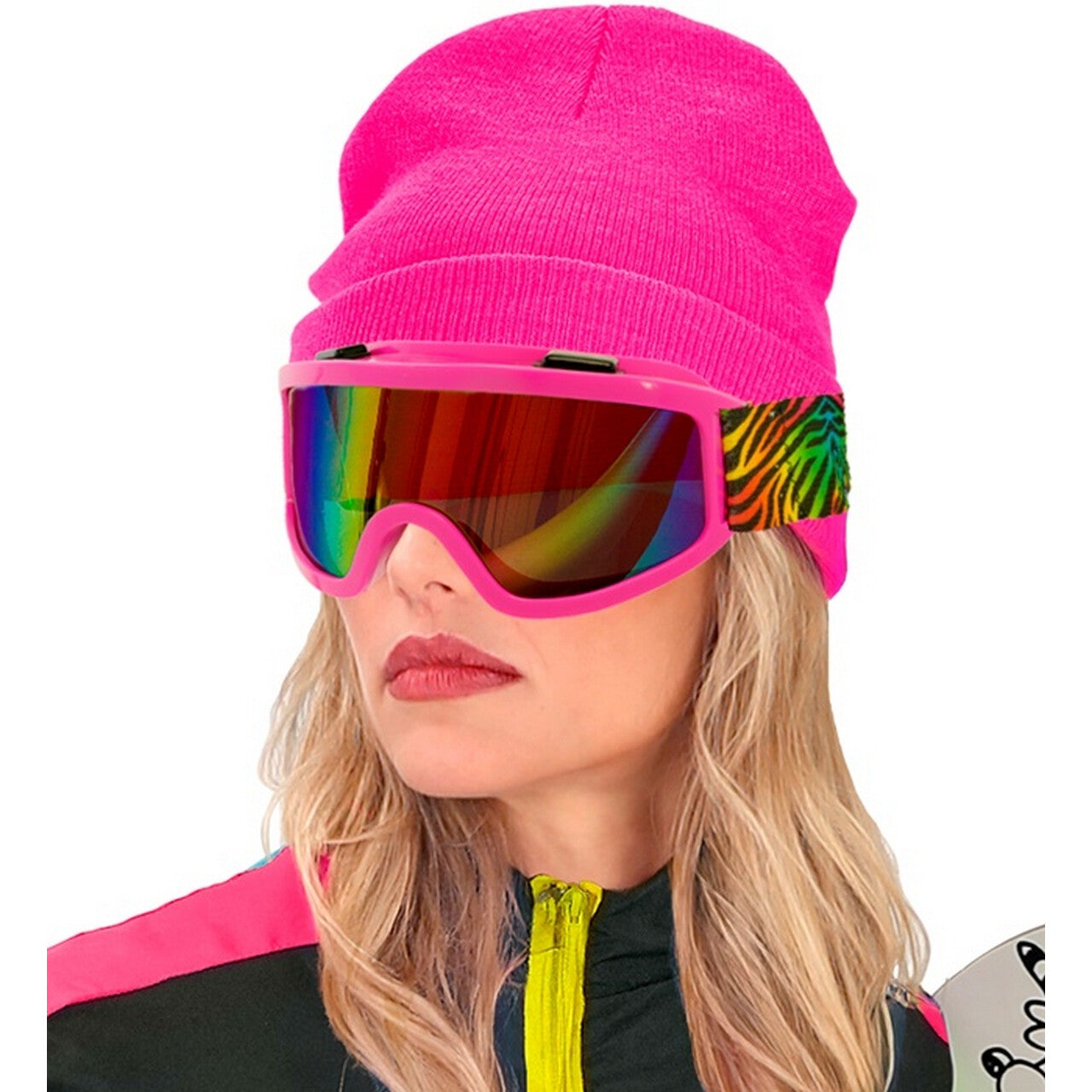 Op deze afbeelding zie je een Accessoires, van het merk Widmann. Foute Jaren 80 Ski Bril Roze Met Tijgerprint