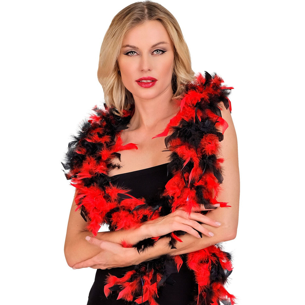 Op deze afbeelding zie je een Accessoires, van het merk Widmann. Boa Rood Zwart 180 Centimeter 50 Gram