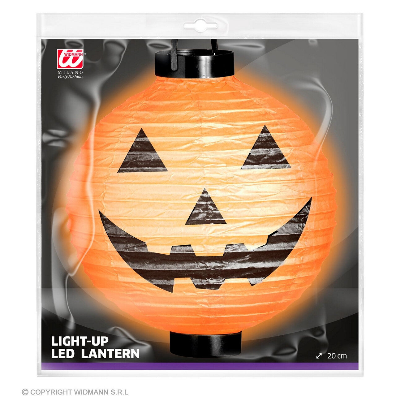 Op deze afbeelding zie je een Decoratie, van het merk Widmann. Lampion Lachende Pompoen Met Verlichting, 20 Centimeter