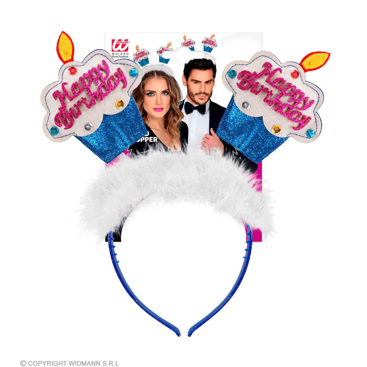 Op deze afbeelding zie je een Accessoires, van het merk Widmann. Cupcake Happy Birthday Haarband Blauw