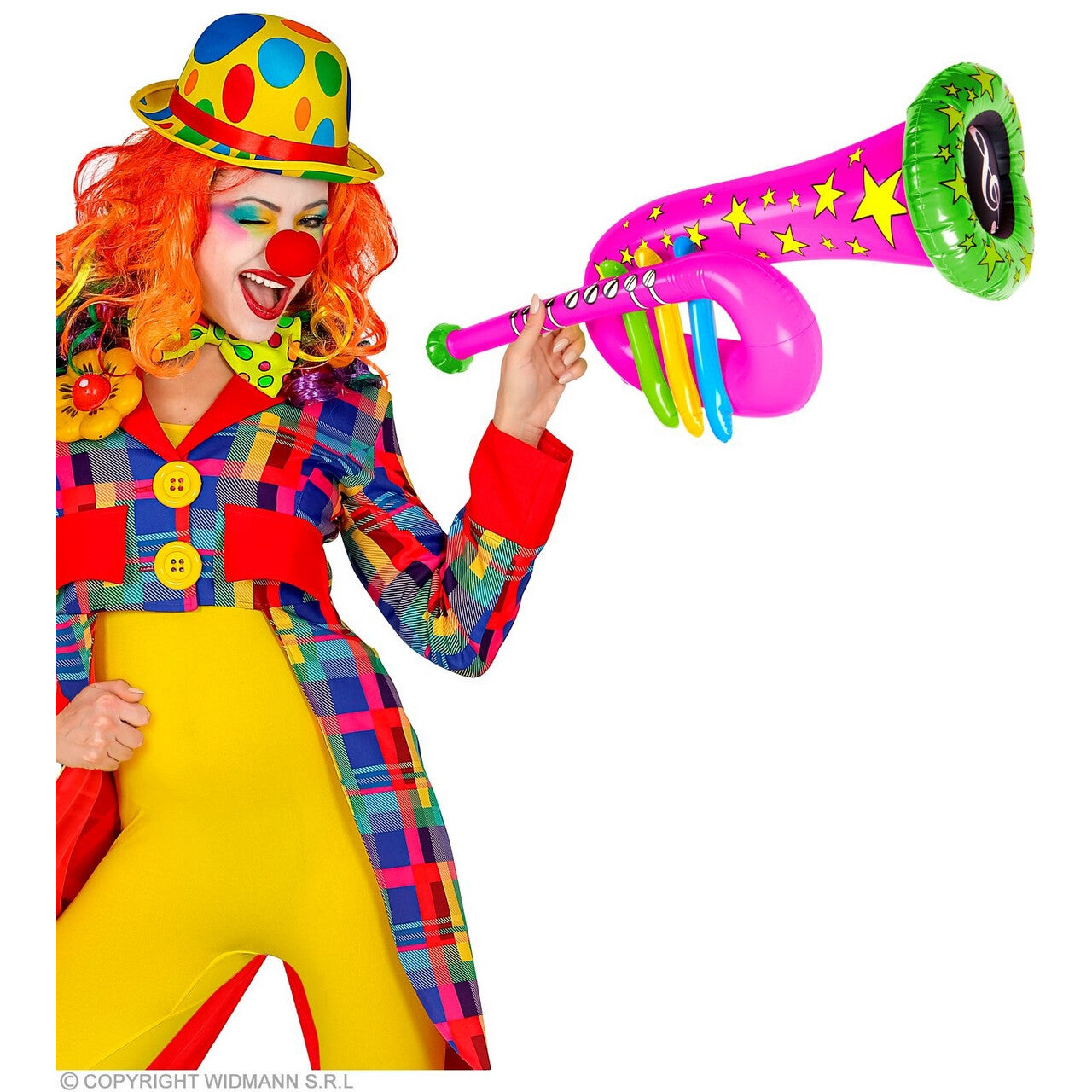 Op deze afbeelding zie je een Accessoires, van het merk Widmann. Opblaasbare Tuba Roze