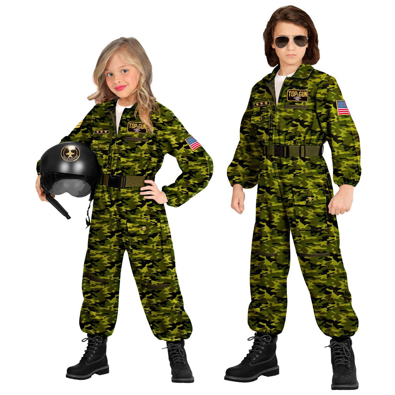Op deze afbeelding zie je een Kostuums, van het merk Widmann. Straaljager Piloot Top Gun Kind Kind Kostuum