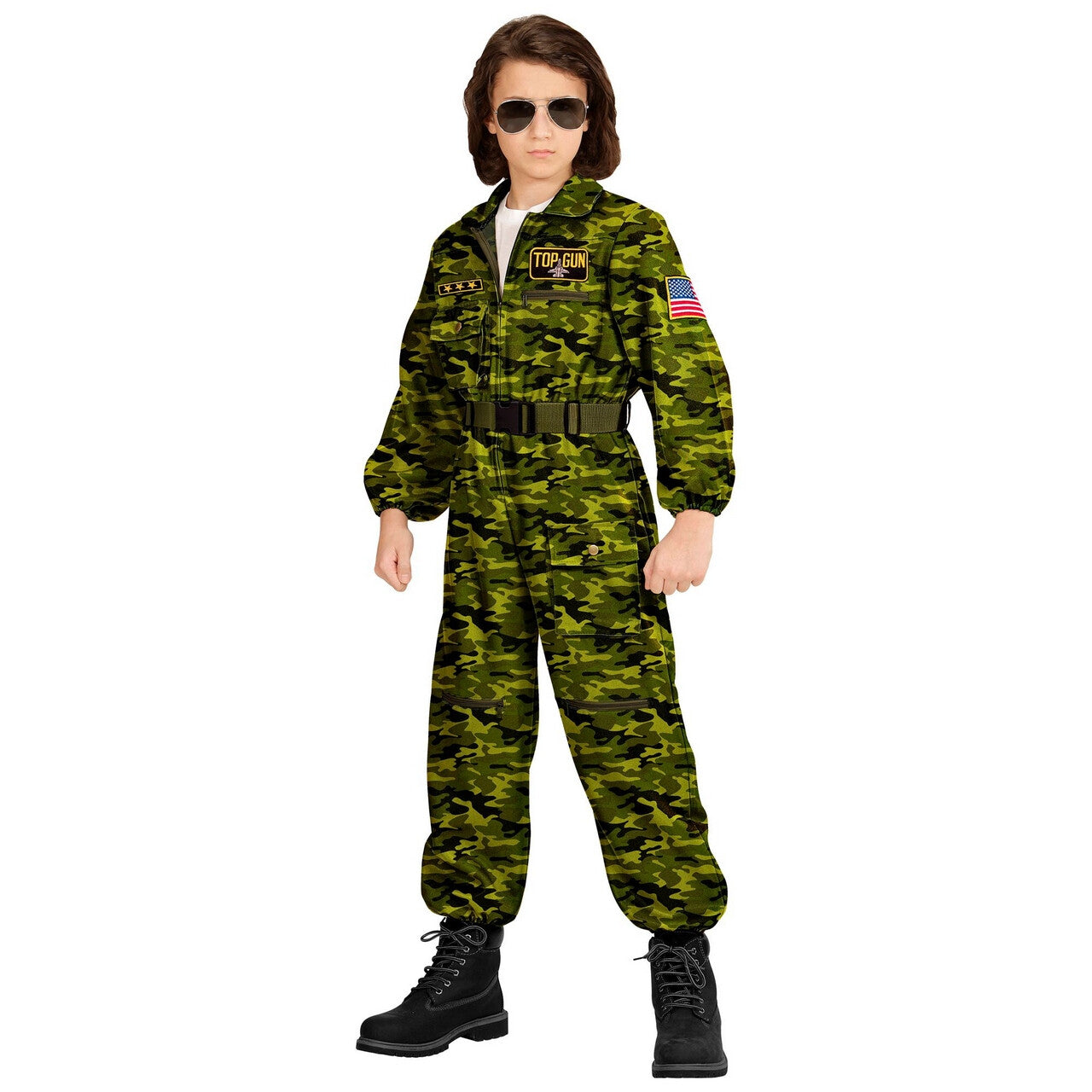 Op deze afbeelding zie je een Kostuums, van het merk Widmann. Straaljager Piloot Top Gun Kind Kind Kostuum