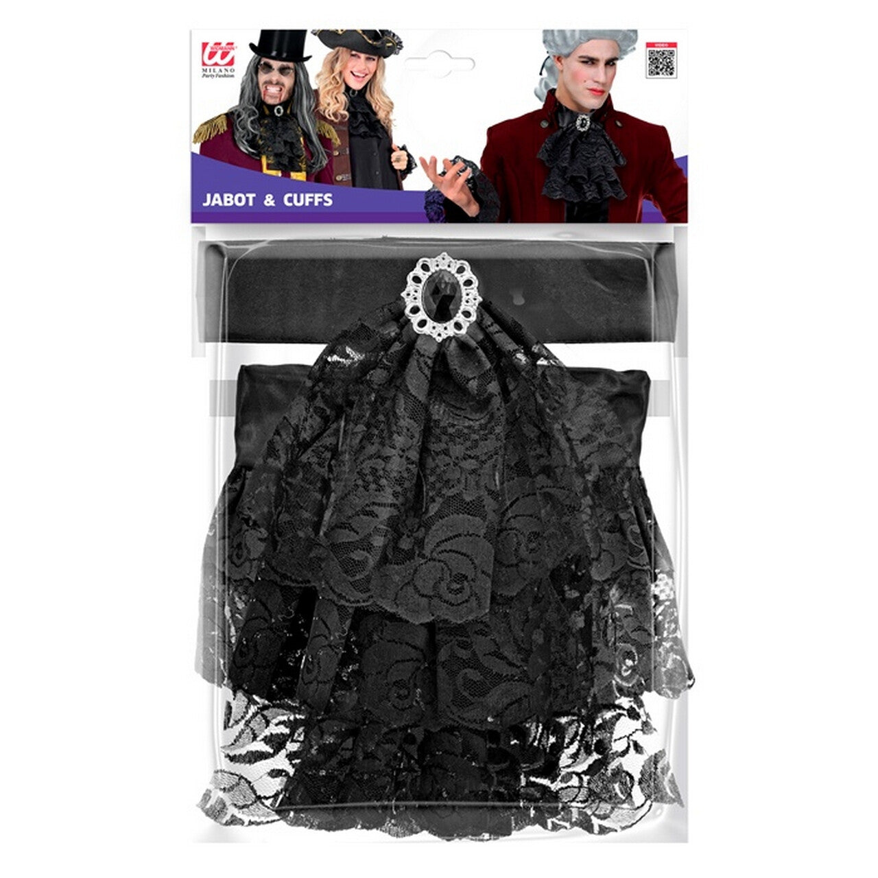 Op deze afbeelding zie je een Accessoires, van het merk Widmann. Jabot En Manchetten Zwart Kant