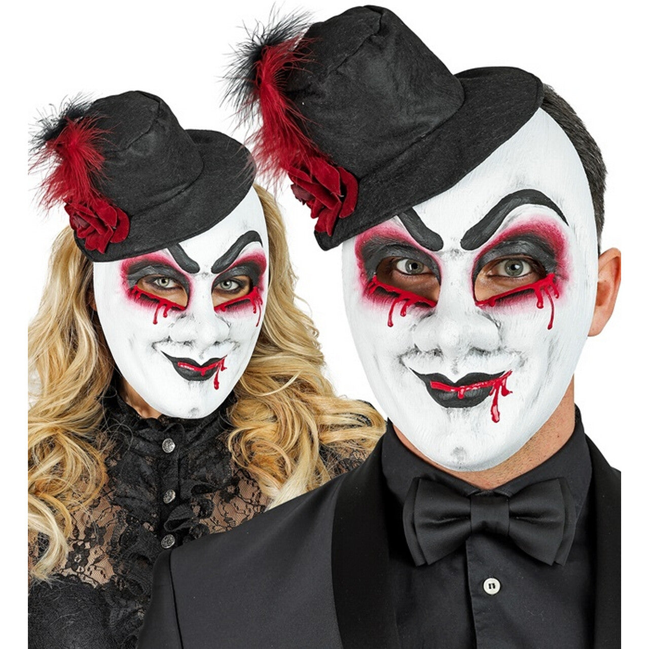 Op deze afbeelding zie je een Accessoires, van het merk Widmann. Masker Bleeding Man Met Hoed