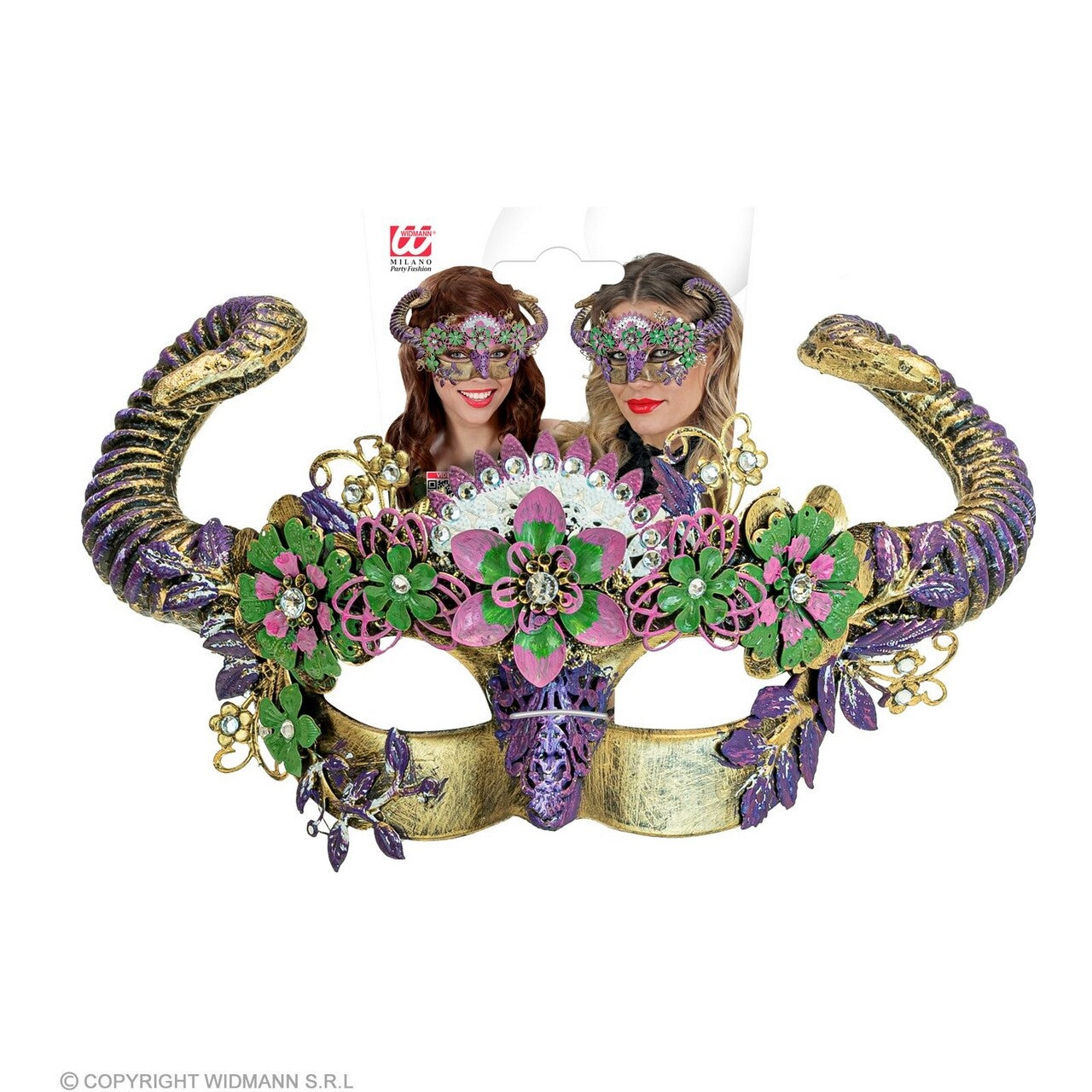 Op deze afbeelding zie je een Accessoires, van het merk Widmann. Oogmasker Ram Met Bloemen Duivel