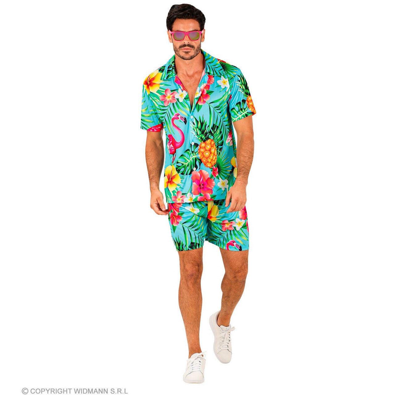 Op deze afbeelding zie je een Kostuums, van het merk Widmann. Zomer Festival Flamingo Trip Man Kostuum